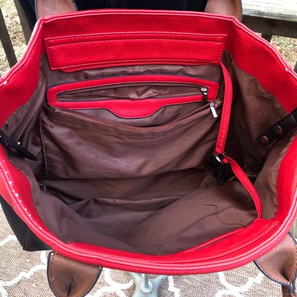 Used Red/black/brown Black Rivet Tote - Picture 6 of 6